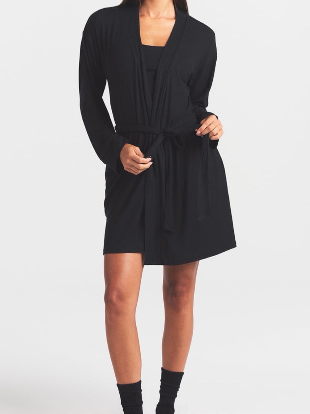 SKIMS Soft Lounge Ribbed Robe Onyx Black Medium NWT Belted